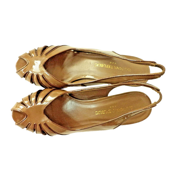 BANANA REPUBLIC 7M MOCHA BROWN PU PATENT LEATHER SLINGBACK OPEN TOE SANDAL SHOE - Picture 3 of 8